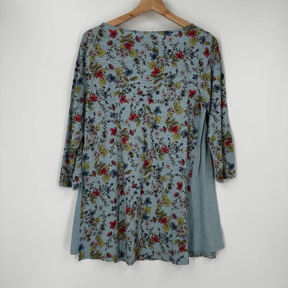 J. Jill Floral Top Blue Cotton Panel Asymmetrical Boat Neck Size S‎ - Picture 7 of 10